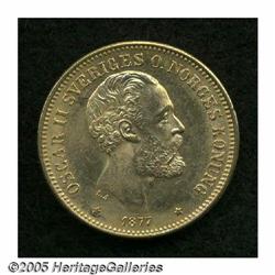 Sweden. Oscar II gold 20 Kronor 1877, KM744, brilliant UNC, Oscar II gold 20 Kronor 1877, 