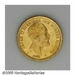 Sweden. Oscar II gold 20 Kronor 1880, KM748, brilliant UNC, Oscar II gold 20 Kronor 1880, 