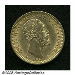 Sweden. Oscar II gold 20 Kronor 1887, KM748, brilliant UNC, Oscar II gold 20 Kronor 1887, 