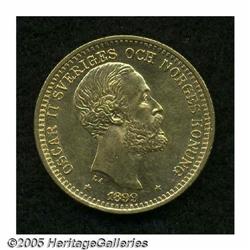 Sweden. Oscar II gold 20 Kronor 1899, KM748, brilliant UNC. Oscar II gold 20 Kronor 1899, 