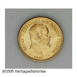 Sweden. Oscar II gold 20 Kronor 1901, KM765, choice brillia Oscar II gold 20 Kronor 1901, 