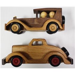 TWO PIECE WOODEN CAR LOT: