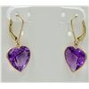 Image 2 : 14K YELLOW GOLD AMETHYST HEART EARRINGS