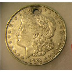 1921 Morgan silver dollar with necklace loop on top