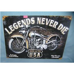 Legends never die retro motorcycle advertising sign
