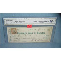 Exchange bank check dated April 1, 1874