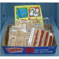 Box full of craft and decorative rubber stamps