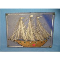 Folk art sailing ship all wood and brass