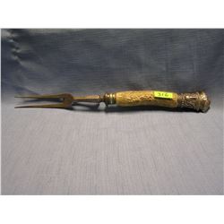 Antique bone handled and silver carving fork