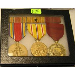WWII Mil vets 3 piece medal, ribbon & bar set