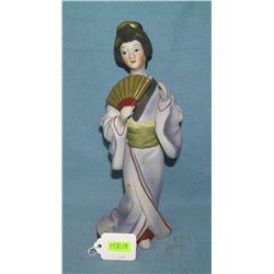Asian fan girl hand painted bisque figure