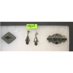 Sterling silver and marcasite pins and earrings