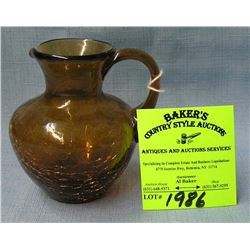Hand blown crackle glass miniature pitcher