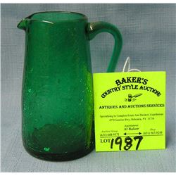 Hand blown crackle glass miniature pitcher