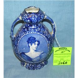 Antique blue decorated portrait vase