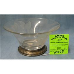 Antique etched glass floral decorated bowl