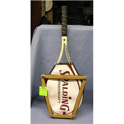Vintage Spalding tennis racket with holder