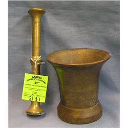 Solid brass antique mortar and pestle