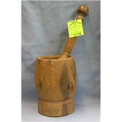 Antique wooden mortar and pestle