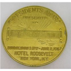 Solid bronze medallion Jewish President's award