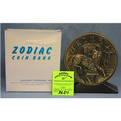 Vintage cast metal zodiac bank Aries