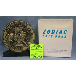 Vintage cast metal zodiac bank Aries