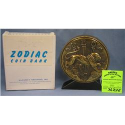 Vintage cast metal zodiac bank Leo