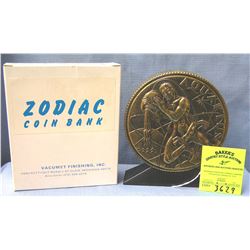 Vintage cast metal zodiac bank Aquarius