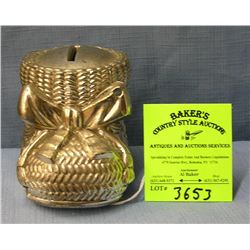 Vintage cast metal baby shoe with bow bank