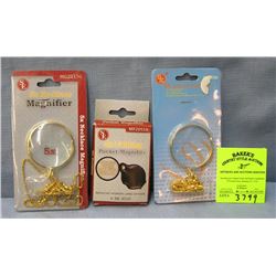 Group of three new magnifying glasses