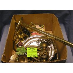 Large box full of vintage silverplate and brassware