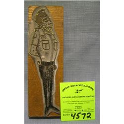 Early metal and wood figural policeman printing plate