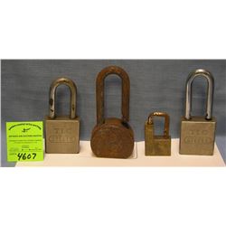 Group of four vintage heavy duty pad locks