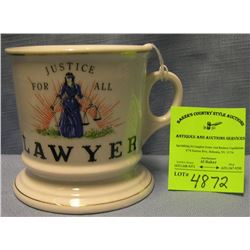 Vintage shaving mug titled lawyer and justice for all