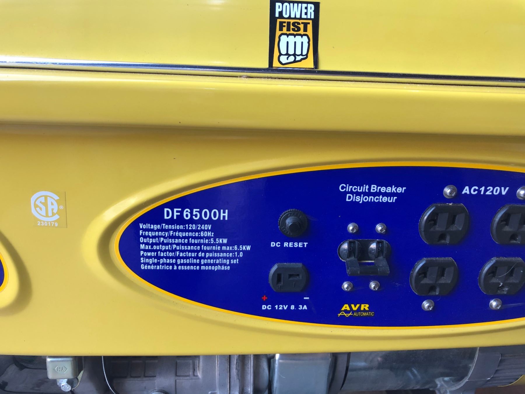 POWER FIST DF6500H GENERATOR LIKE NEW