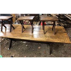 4 PLANK TRESTLE WOOD TABLE WITH 5 STOOLS