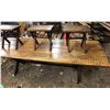 Image 1 : 4 PLANK TRESTLE WOOD TABLE WITH 5 STOOLS