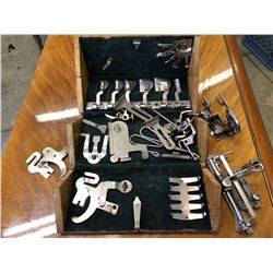 VINTAGE SEWING MACHINE ACCESSORIES KIT IN ORIGINAL WOOD BOX