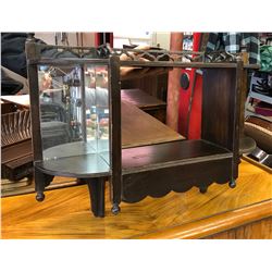 ANTIQUE NICK-KNACK SHELF WITH MIRRORED CORNERS