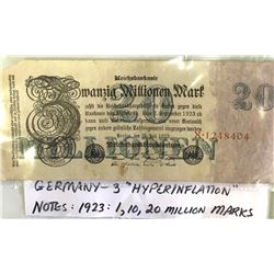 GR OF 3, GERMAN HYPERINFLATION 1923 MARKS