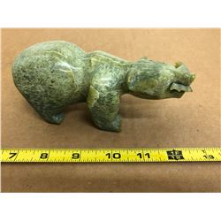 SIGNED NATIVE SOAPSTONE ART - BEAR WITH FISH