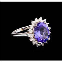 5.67 ctw Tanzanite and Diamond Ring - 14KT White Gold