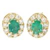 Image 1 : 14k Yellow Gold 3.71 ctw Oval Emerald & Round Diamond Halo Cluster Omega Earring