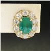 Image 9 : 14k Yellow Gold 3.71 ctw Oval Emerald & Round Diamond Halo Cluster Omega Earring