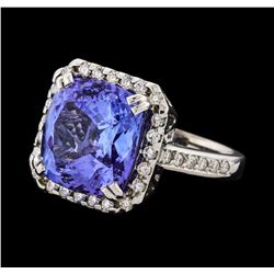 8.27 ctw Tanzanite and Diamond Ring - 14KT White Gold