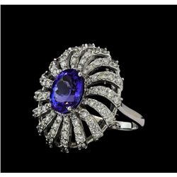 3.56 ctw Tanzanite and Diamond Ring - 14KT White Gold