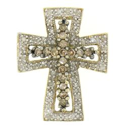 14k Two Tone Gold 1.00 ctw Champagne & White Diamond Petite Cross Slide Pendant