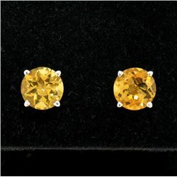 14k White Gold 2.16 ctw Round Citrine  Simple 7.10mm Stud Earrings