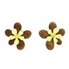 Image 1 : Flower Hand Painted Earrings - Gold Plated