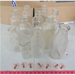 LOT OF MILK BOTTLES AND LIDS